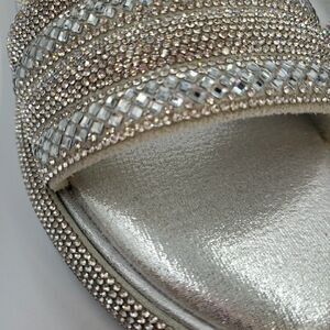 Womens 10 Sparkly Silver Slides Open Toe Rhinestone Sandals Slipper Summer Shoes